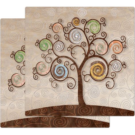 Lupia - Sottotutto decorato con stampa a colori in Legno QUADRATO Sotto bicchiere, piatto, pentola con varie dimensioni 20x20 cm Set 2 pz - TREE BEIGE