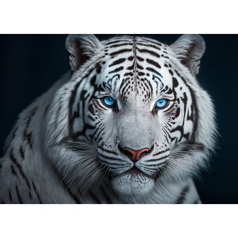 Tableau sur toile tigre regard saphir 100x140 cm - Impression sur Toile Murale Décorative - Image imprimée en HD sur Toile - Toile sur Châssis en Bois FSC - Fabriqué en France