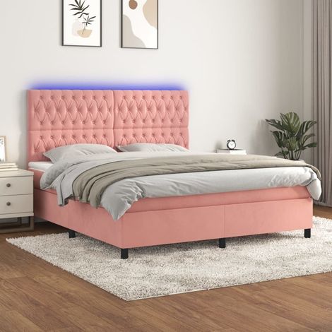 Sommier tapissier avec matelas et LED, Lit Adulte, Lit double Rose 180x200 cm Velours BVM92674 (1/4)