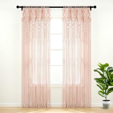 CCYKXAPanneau de Rideau de fenêtre en Coton texturé macramé bohème, Panneau Simple, 101,6 cm de Large x 213,4 cm de Long, Rose poudré – Rideau de Porte (1/5)