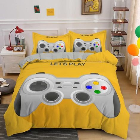 Ensemble de literie Gamer 200x200cm avec motif manette, 2 taies d'oreiller 80x80cm