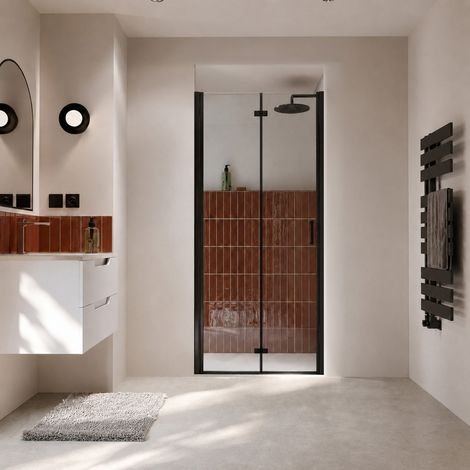 Puerta de ducha pivotante plegable con bisagras 80×195cm - Perfil negro (1/5)