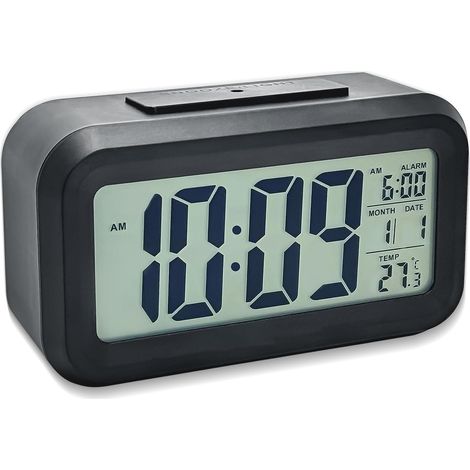 Digitaler Wecker, batteriebetrieben, mit großem LED-Display, geräuschloser Digitaluhr mit Temperaturanzeige, Nachtlicht, 12-/24-Stunden-Anzeige, für Schlafzimmer, Büro und Reisen