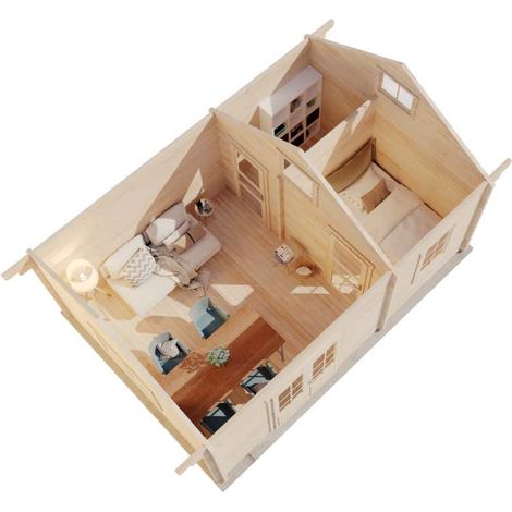Alpholz Garten-und Freizeithaus Arizona ISO Blockhaus aus Holz, Holzhaus mit 70 mm Wandstärke inklusive Schlafboden Blockbohlenhaus (1/4)