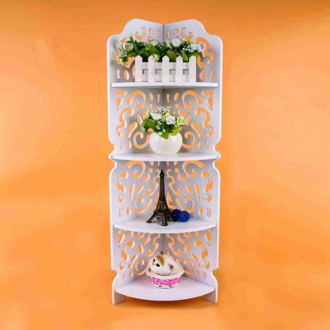 Étagère d'angle creuse sculptée, support de rangement à 4 couches, support pour plantes, adapté à la chambre à coucher, au salon, à la salle de bain, au bureau à domicile, blanc (1/5)
