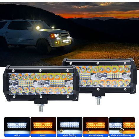 Set aus 2 7-Zoll-LED-Arbeitsscheinwerfern mit breitem Lichtkegel und kombiniertem Nebelscheinwerfer sowie 5 Beleuchtungsmodi für Pkw, Lkw, Anhänger und Geländewagen. (1/2)