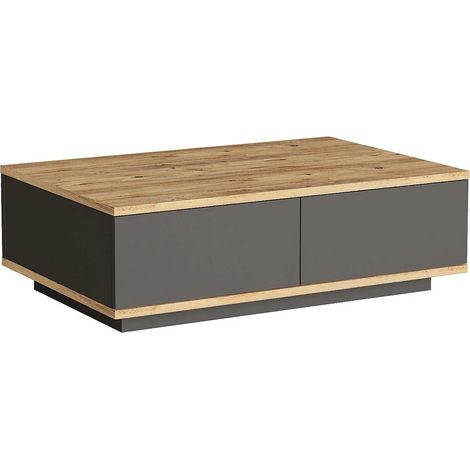 Table basse avec 2 portes - Naturel et Anthracite - LOTULA