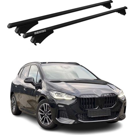 Menabo Dachträger Grundtäger kompatibel mit BMW 2 Active Tourer U06 2021-2026 Aluminium 75kg Schwarz 2tlg Geschlossene Reling für Fahrradträger, Dachboxen, Skiträger Abschließbar (1/5)