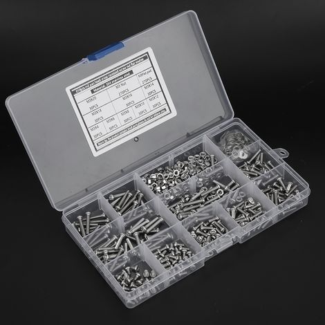 Kit d'assortiment de 810 vis, écrous et joints à tête ronde M3 en acier inoxydable 304 (1/5)