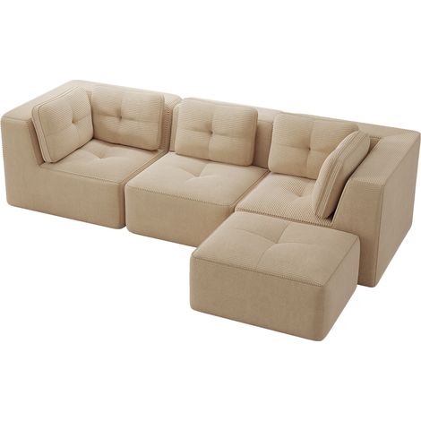 Sofá esquinero modular en L de pana beige con chaise longue, 297 x 177 x 69 cm (1/5)