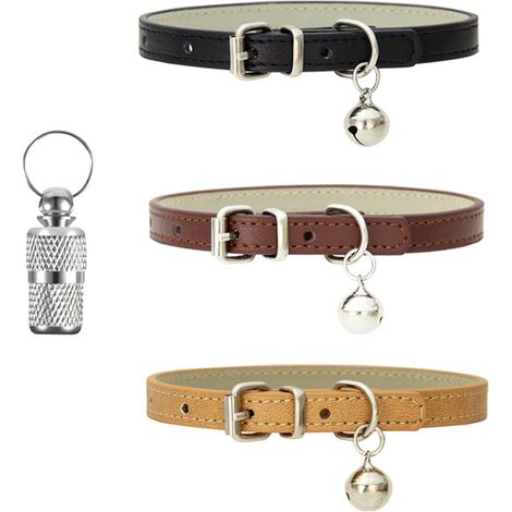 Collier pour Chat - Laisse pour Chat - Ajustable avec Cloche Intégrée et Boucle en Métal - 3 Pièces - Pour la Sécurité du Chat et Variation Colorée Bleu (1/5)