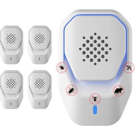 2026 Packung mit 4 Ultraschall-Netzsteckern zur Mäuse- und Nagerabwehr für den Innenbereich, wehrt effektiv Kakerlaken, Spinnen, Ratten, Mücken, Insekten und andere Schädlinge ab. Weiß 251217-1001 - (1/5)