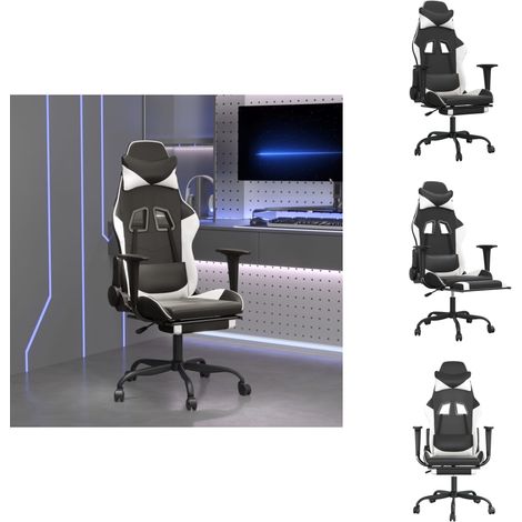 Chaise de jeu de massage avec repose-pied Noir&Blanc Similicuir - Chaise Gaming - Chaise De Bureau - Fauteuil Gamer - Chaise Ergonomique - Chaise Confortable (1/5)