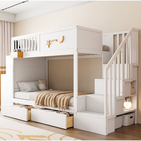 lit chambre enfant rangement bureau 90x200 bois blanc OKMYHOME