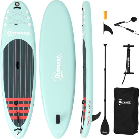 Planche de paddle gonflable de 320 cm, avec surface antidérapante, pagaie en aluminium réglable, aileron, pompe et sac à dos. (1/5)