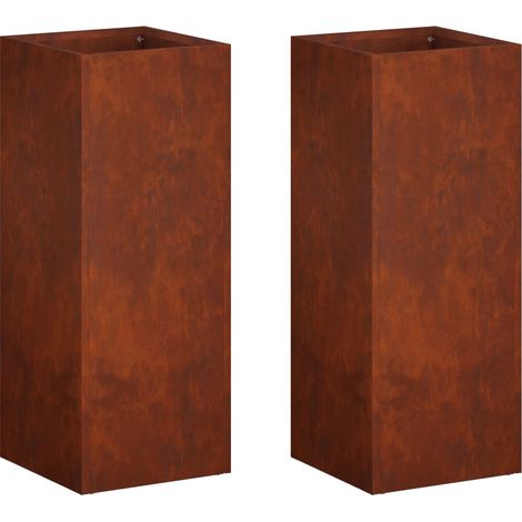 Garden Planter 2 pcs Rusty 20 x 20 x 40 cm Weathering Steel vidaXL (1/5)