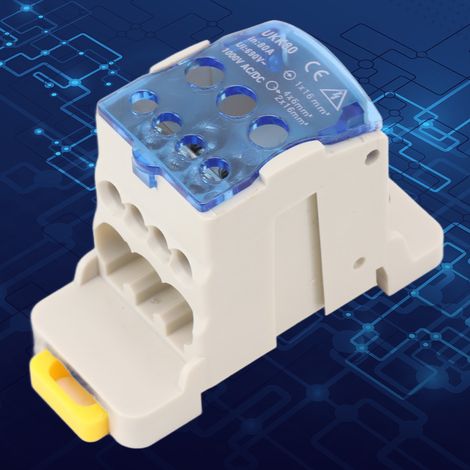 Bornier sur rail DIN pour boîtes de distribution, boîtes de jonction d'alimentation et connecteurs de bornes d'alimentation, AC/DC 1000V 80A. (1/5)