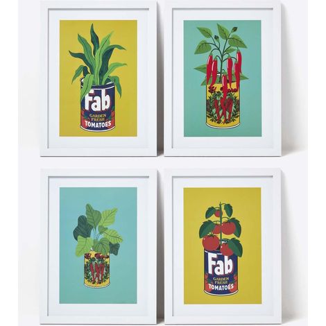 HOMESCAPES Set of 4 Colourful Tinned Plants Wall Art (1/5)