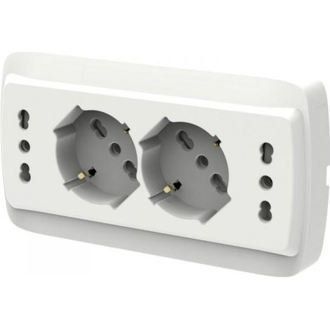 Multipresa Da Incasso Scatola 503 Bianco Opaco, 2 Prese Schuko Universale P40 + 2 Prese Bipasso Italiano 10/16A, 140X80X23mm