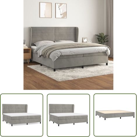 The Living Store Boxspringbett mit Matratze Hellgrau 200x200 cm Samt - Samtbett - Boxspringbett - Doppelbett - Schlafzimmermöbel - Luxusbett (1/5)
