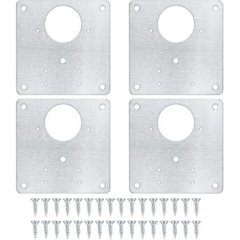4 Plaques de Réparation de Charnière Armoire, Plaques de Réparation de Porte Armoire de Cuisine avec Trous, Plaques Plates Dissimulées en Acier Inoxydable avec Vis pour Bois, étagères, Portes