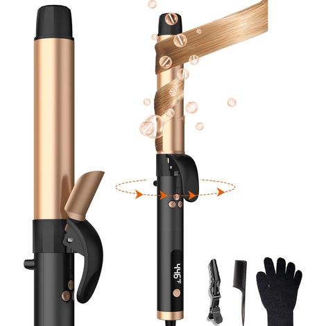 Automatic hair curler rotating curling iron for long hair, curling iron with LCD display, wide diameter of 32 mm and 360° rotation, 284-428 °F (1/5)