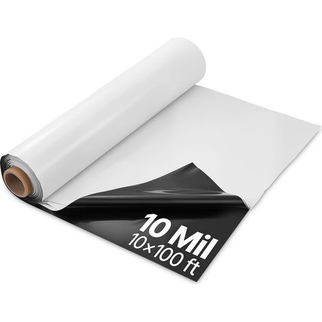 Bâche en plastique très résistante, 0,25 mm, rouleau de bâche en polyéthylène épais, 3,05 x 30,48 m, bâche de protection peinture, pour pare-vapeur de vide sanitaire, double face noir et blanc (1/5)