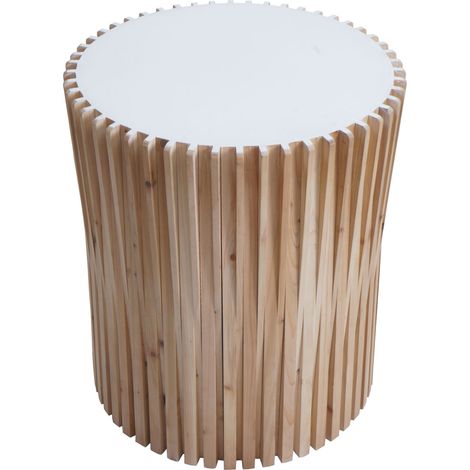 [NON UTILIZZATO] Tavolino rotondo HHG-173, tavolo da salotto soggiorno elegante geometrico da fiori, legno di abete Ø51cm bianco naturale