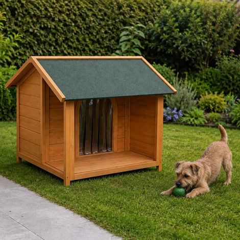 Niche en bois pour chien avec terrasse - Taille M (1/5)