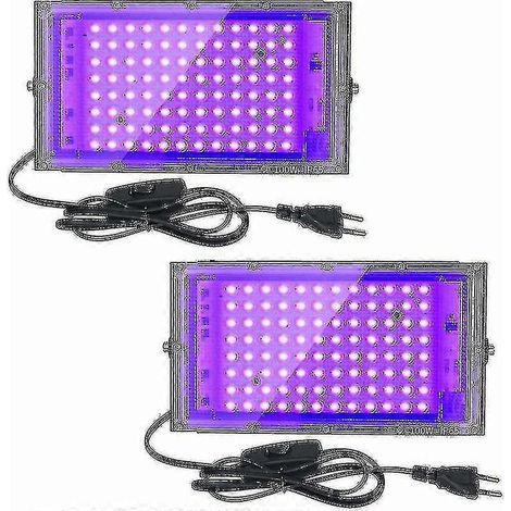 2 st 100W UV LED-flödarlampa Svartljus IP65 Vattentät, Ultraviolett LED-lampa, Effektljus för Akvarium, Fest, Neonmålning, Fluorescerande Poster,-