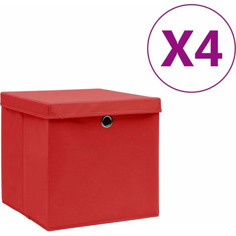 Boîtes de rangement avec couvercles 4 pcs-Coffre de rangement-Stockage Rangement 28x28x28 cm Rouge 818133 (1/5)