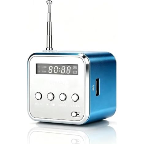Mini Haut-Parleur Bluetooth Radio, Radio FM Portable, Mini Haut-Parleur extérieur sans Fil, Haut-Parleur de Musique, Lecteur MP3, Station sonore, USB, entrée Ligne, Micro SD TF (Bleu) (1/5)