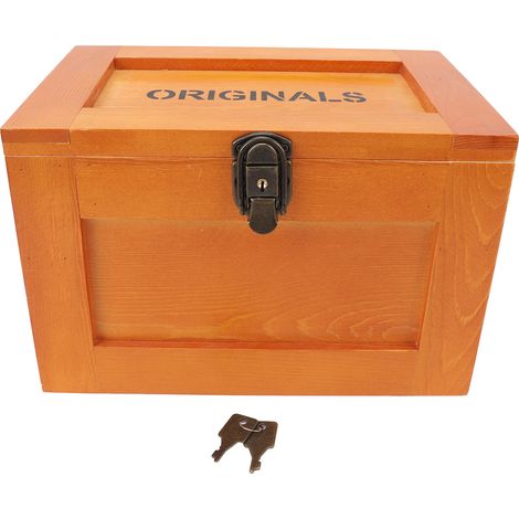 Boîte de rangement de bureau en bois multifonctionnelle avec serrure et clés pour articles de papeterie divers, finition cuite au four (1/5)