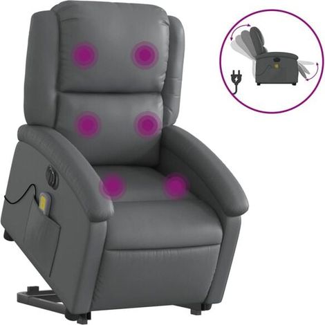 Chaise longue électrique de massage en similicuir gris – Réglable en hauteur, fonction chauffage dorsale et vibration, appui-tête et repose-pieds inclinables (1/5)