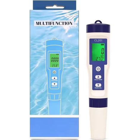 5-in-1 Digitaler pH/TDS/EC/Salz/Temperatur-Tester mit Hintergrundbeleuchtung, Wasserqualitätsanalysator-Stift in PPM für Hydroponik, Schwimmbäder und Aquarien - Modell CL-201-lsw