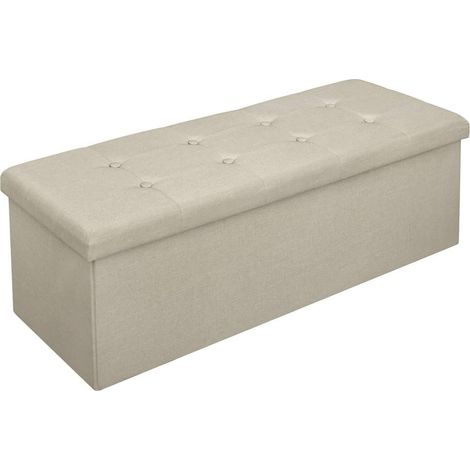 WOLTU Pouf Contenitore Pieghevole Cassapanca Scarpiera Poggiapiedi 110 cm Beige (1/5)