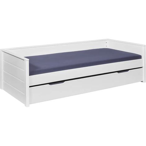 Letto Singolo Bianco con Cassettone Contenitore Estraibile da Cameretta