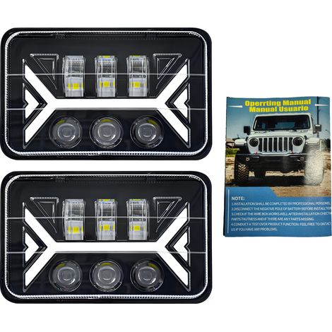 Fari a LED da 5 pollici in due pezzi, fari rettangolari da 4x6 pollici con luci diurne, indicatori di direzione, anabbaglianti e abbaglianti per auto, camion e veicoli fuoristrada.