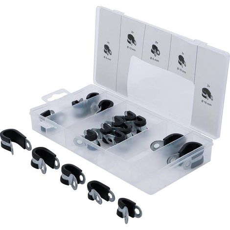Assortiment de 18 Colliers de Tuyau à Revêtement Caoutchouc - D.6 à 16 mm - Protection et Fixation Fiable - D-Work
