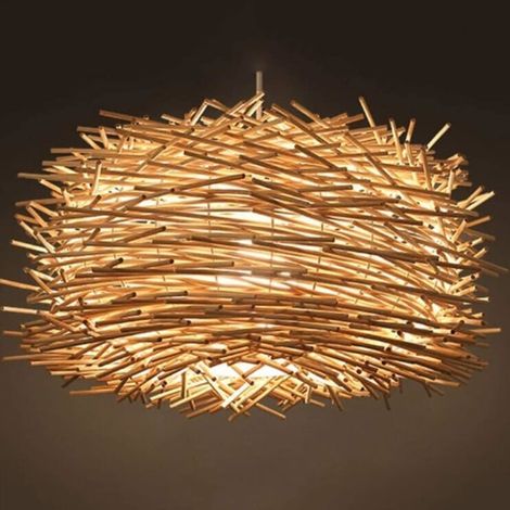 Lustre en rotin tressé à la main, plafonnier rétro beige, éclairage naturel et chaleureux pour salon ou chambre (1/3)