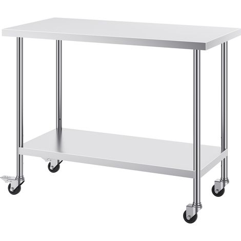 Mophorn Mesa de Trabajo de Acero Inoxidable 1219x610x954,6 mm con 4 Ruedas 3 Niveles de Altura Ajustables Mesa de Trabajo de Preparación de Alimentos Resistente para Cocina Comercial Restaurante (1/5)