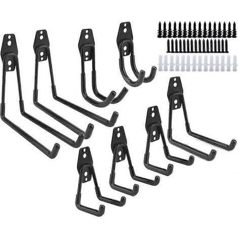 U-förmige Wandhaken für Werkzeuge, Schaufeln, Rechen, Kinderwagen, Leitern usw. – 8er-Pack – Schwarz