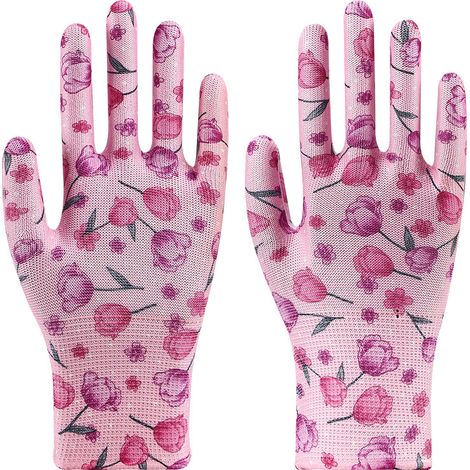 Gants de travail pour femmes – adaptés au jardinage domestique, au nettoyage du jardin et aux travaux agricoles, avec un motif floral (50 paires) (1/2)