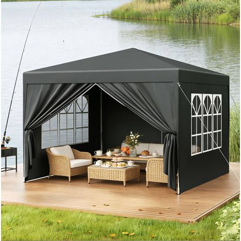 Tonnelle de jardin 300x300x250 cm anthracite en fer et tissu Oxford imperméable avec protection UV (1/2)