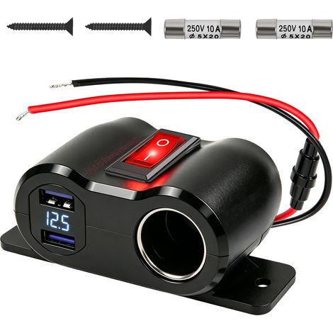 12V Prise de Chargeur USB Voiture QC3.0, 120W Allume Cigare Répartiteur Voiture Allume Cigare avec Dual 18W QC3.0 USB A, Interrupteuret et Voltmètre LED pour 12V/24V Voitures Bateaux Camping-Car (1/5)