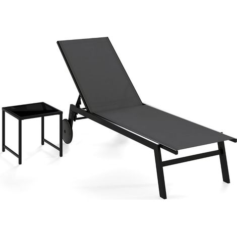 Set di sedie da esterno regolabili con tavolo, grigio