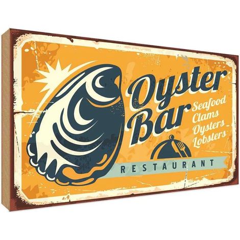 Panneau en bois 30x40 cm Bar à huîtres Restaurant de fruits de mer Nourriture et boissons (1/4)