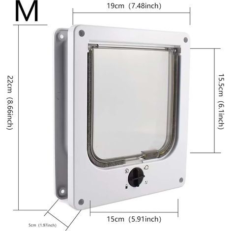 Chatière étanche avec serrure rotative à quatre voies, adaptée aux chats et aux petits chiens, facile à installer et à utiliser, version améliorée, blanche (1/5)