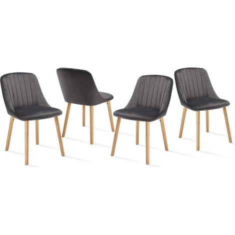 Upholstered Modern dining chairs with ergonomic backrests and wooden legs, Style and comfort combined - Set of 4 - Dark Grey