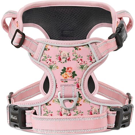 Harnais pour Chien avec 3 Boucles, Attache Devant, Floral-Rose, L (1/5)
